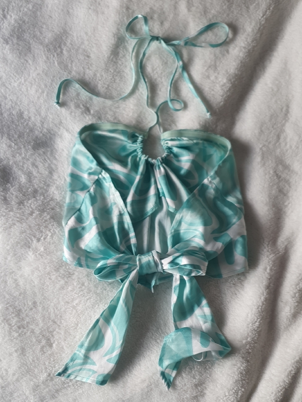 Cotton Candy Aqua and White Halter Crop Top